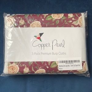 NWT: Copper Pearl 3-Pack Premium Burp cloths: Scarlet